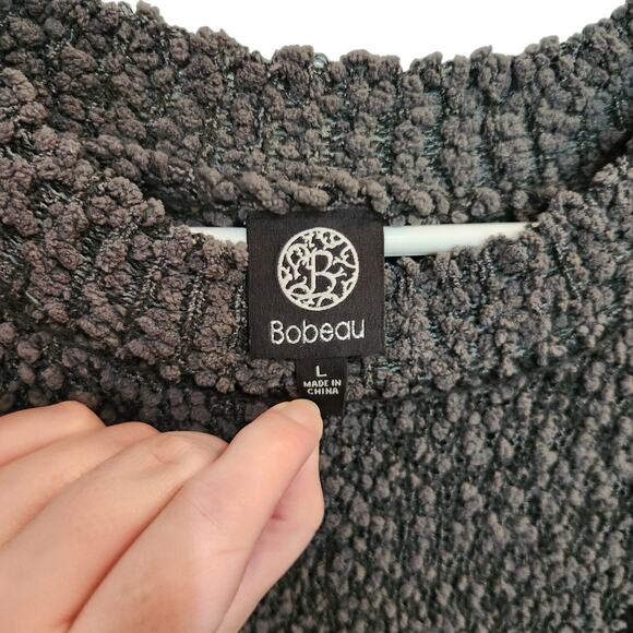 Bobeau Long Sleeve Crew Neck Popcorn Knit Cozy Pullover Sweater Gray Black Large - Picture 6 of 8